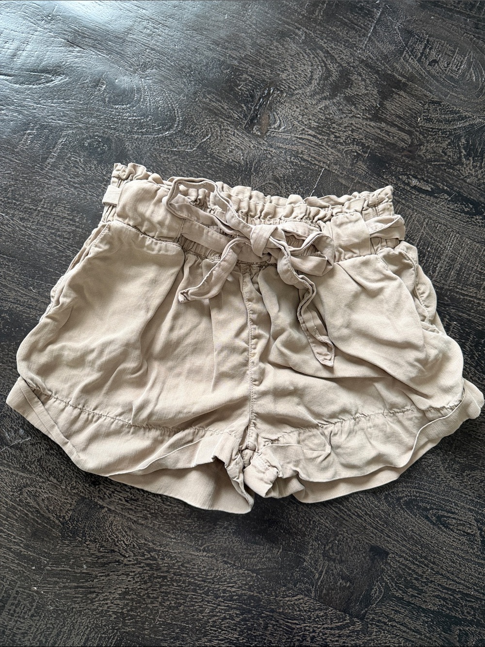 Sneak Peek Tan Paperbag Waist High-Rise Shorts
